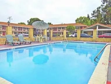 An angled view of the hotel pool