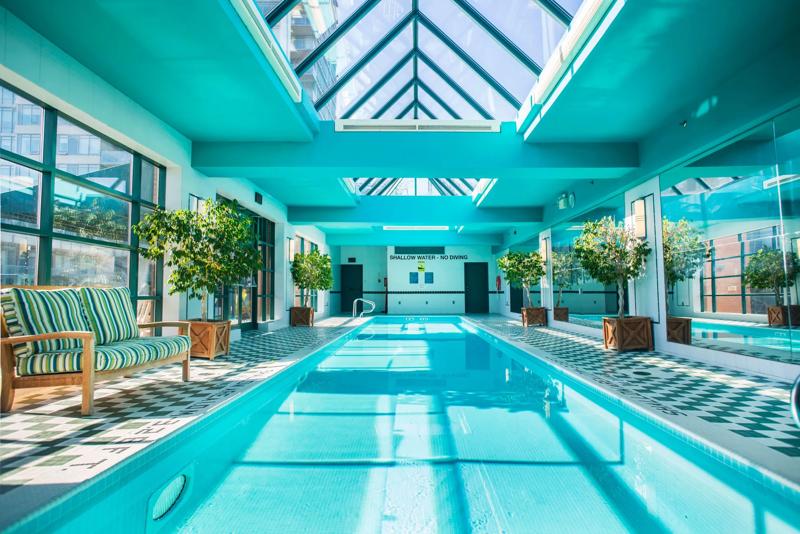A close up of the indoor swimming pool