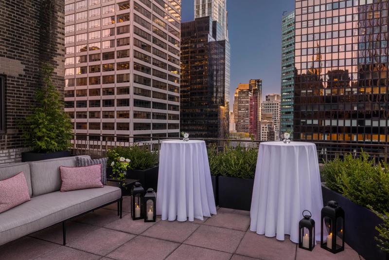 The terrace of the penthouse decorated for a special event