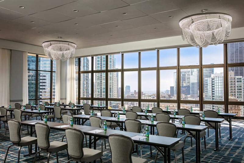 A classroom style set up in the Penthouse for a meeting