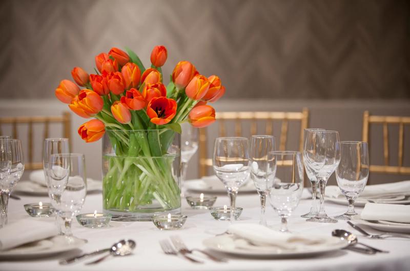 A close up of the table setting and details of an event
