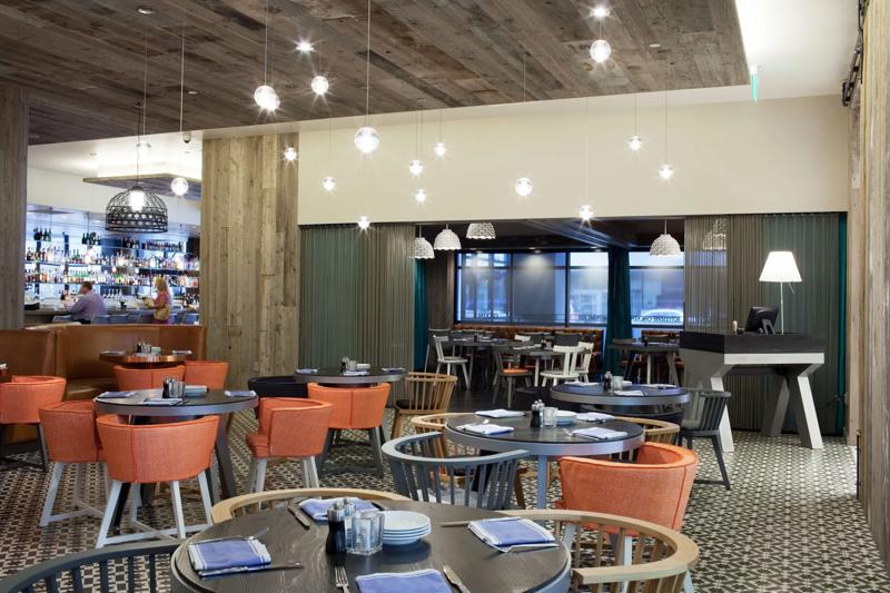 The seating in the hotel restaurant