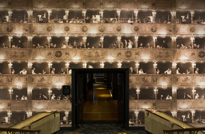 A close up of the theatre wall feature in the hotel lobby