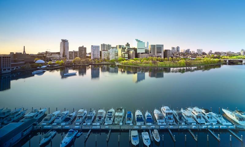 The Bay River view that can be seen from the back of the Royal Sonesta Boston hotel