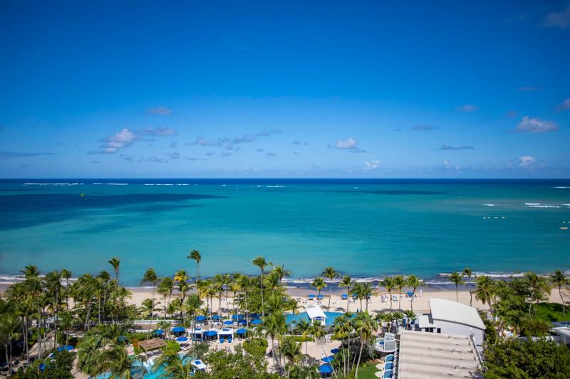 An aerial view of the beach next to the San Juan hotel