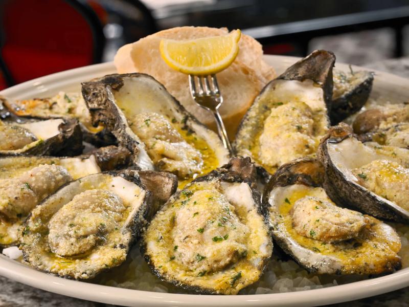 A close up of a lovely bowl of oysters available at the Desire Oyster Bar