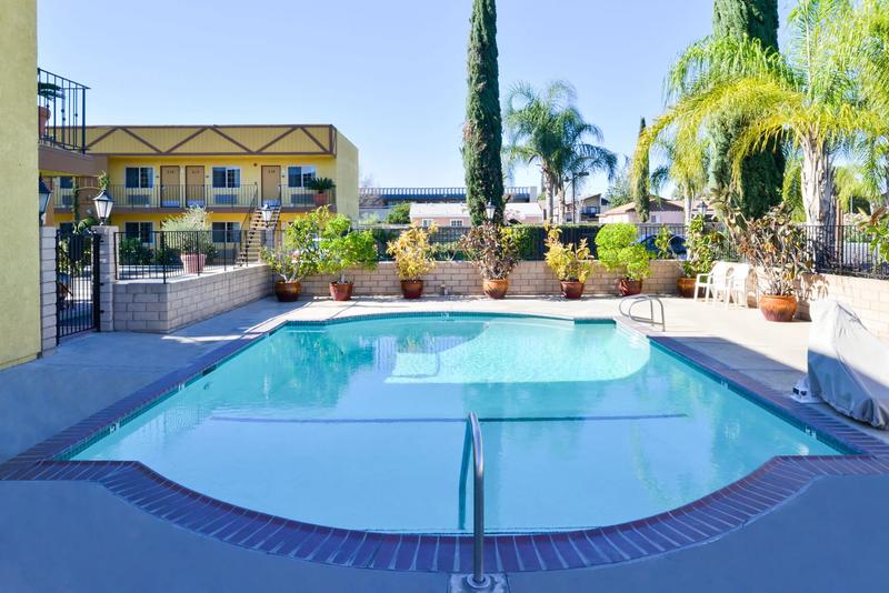 A view of the stair side of the hotel pool