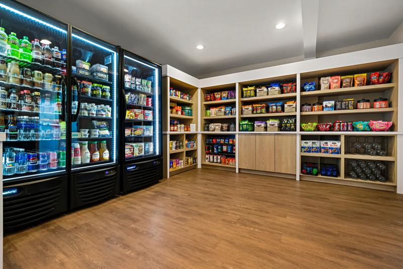 Snacks, dry goods, and refrigerated goods available in the market